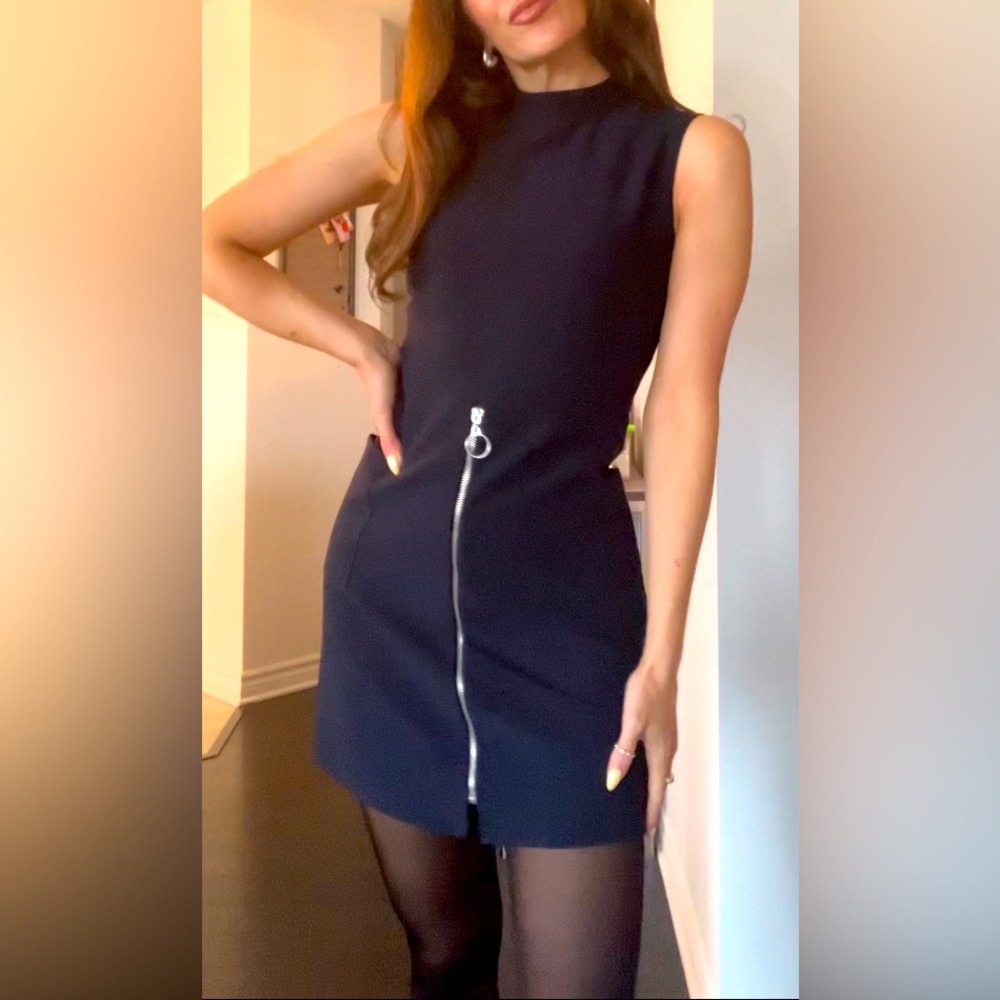 Navy blue high neck mini dress​